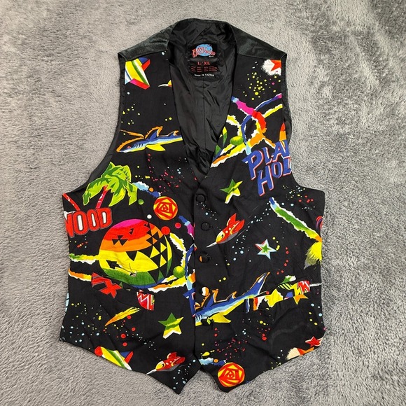planet hollywood Other - Vintage Planet Hollywood Vest L/XL Black Colorful Graphics 90s Waistcoat